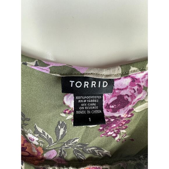 Torrid Floral Print Georgette Keyhole Blouse Green Lightweight Plus Size 1 1X - Picture 6 of 9